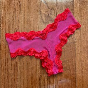 Victoria’s secret sexy little thing pink mesh panties red lace trim - medium